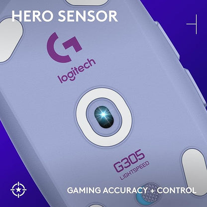 Logitech G305 LIGHTSPEED Wireless Gaming Mouse, Hero 12K Sensor, 12,000 DPI, Lightweight, 6 Programmable Buttons, 250h Battery Life, On-Board Memory, PC/Mac - Lilac