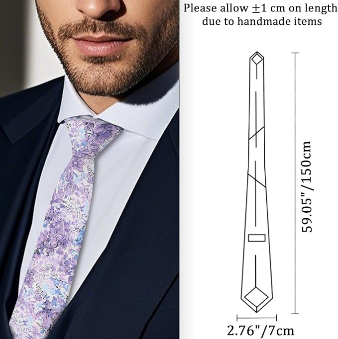 Cotton Floral Ties for Men 2.76" Men's Skinny Tie Linen Flower Printed Neck Tie for Wedding Dating Party