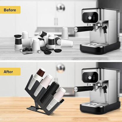 Clivia Pack of 2 Commercial Cup and Lid Holder, Coffee Cup Dispenser Organizer,Paper Cup Holder,Collapsible Design,4 Compartment Countertop Cup and Lid Organizer, Color Black