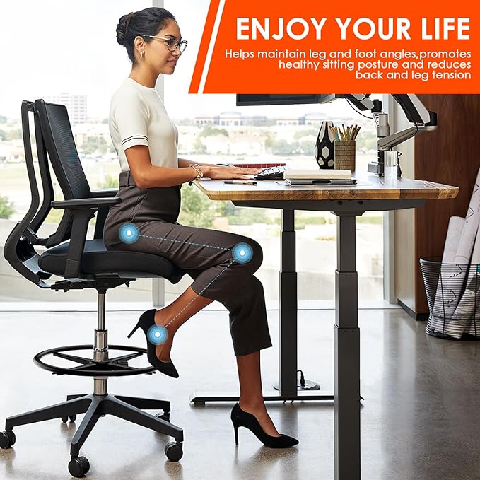 Black 18" Chrome Foot Rest Ring for Drafting Stool or Office Chair,Piston Foot Ring,Foot Rest for Office Chair(Black, 18'')