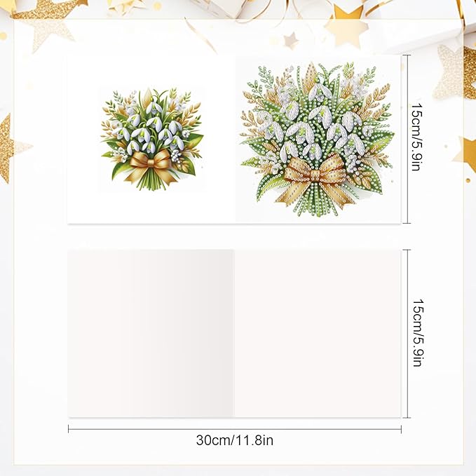 6pcs Diamond Art Painting Greeting Card Kit, DIY flowers Diamond Art Greeting Cards for Blessings and Wishes Special Shaped Diamond Greeting Card Arts Crafts for Christmas Birthday Thanksgiving Day