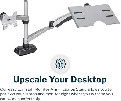 Vari Monitor Arm & Laptop Stand - VESA Compatible Mount with 360 Degree Rotation & 15" Laptop Stand with Adjustable Height, Monitors up to 27 inches, 19.8 lbs Capacity - Single Monitor & Laptop Holder