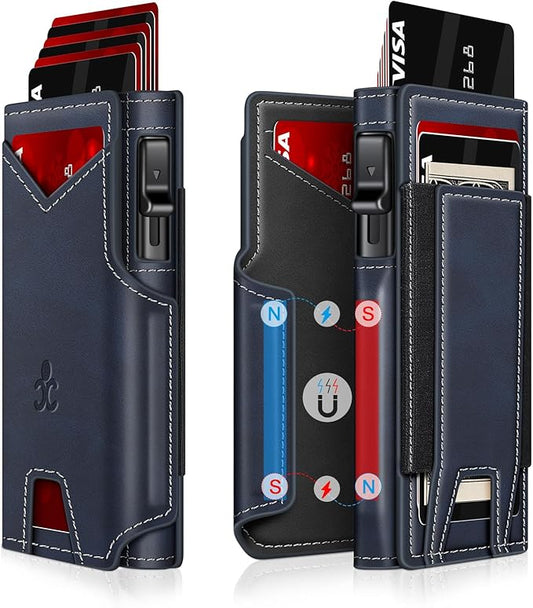 Wallet for Men Wallet with Slim Pop Up Card Holder 9-13 Cards, Bifold Minimalist Smart Wallet RFID Blocking Credit Card Holder with ID Window & Stretchable Cash Slot Compact Metal Aluminum Card Case