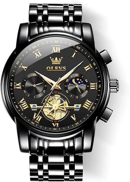 OLEVS Watches Men Waterproof Luxury Big Face Mens Watch Stainless Steel Quartz Analog Dress Watches for Men Luminous Multifunction Man Watch Relojes De Hombre
