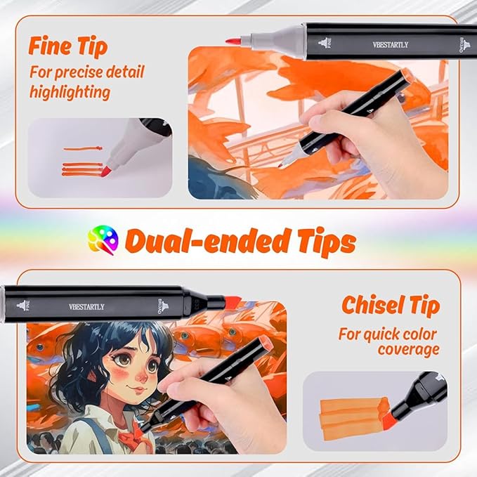 262 Colors Alcohol Markers with Base, Permanent Dual Tip Art Markers for Adults Anime Coloring Sketch Illustrations Pefect for Gift- Refillable