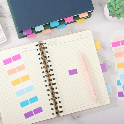 EUSOAR Book Tabs, 480 Pcs 1x1.1 Inch Assorted Pastel Colors Sticky Tabs for Notebooks Repositionable Page Markers, Self Adhesive Annotation Stickers Clear Sticky Notes Tab for School Office