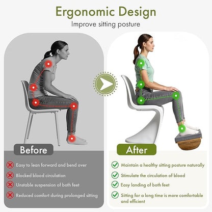 Wooden Under Desk Foot Rest,Foot Stool with Detachable Cushion,Ergonomic Rocking Footrest for Work & Home,Leg Relief & Foot Support,Improves Posture and Blood Circulation
