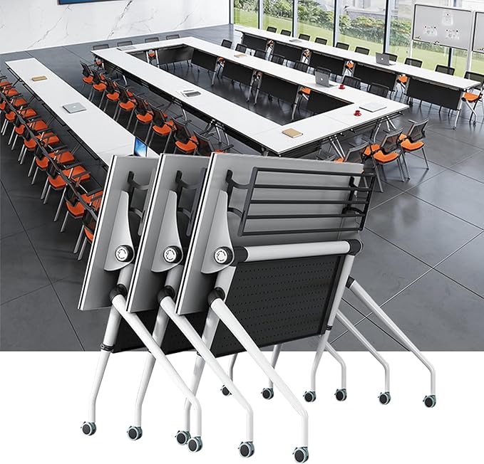 Conference Table,Rolling Meeting Table,Folding Conference Meeting Room Tables,White Office Flip Top Mobile Training Table with Silent Locking Wheels for Office,Classroom (8pack 47.2"*23.6"*29.5")