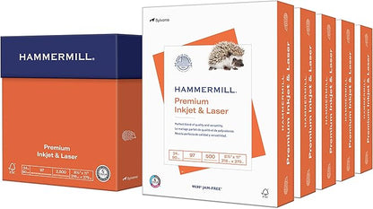Hammermill Printer Paper, Premium Inkjet & Laser Paper 24 Lb, 8.5 x 11 - 5 Ream (2,500 Sheets) - 97 Bright, Made in the USA, 166140C