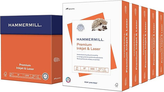 Hammermill Printer Paper, Premium Inkjet & Laser Paper 24 Lb, 8.5 x 11 - 5 Ream (2,500 Sheets) - 97 Bright, Made in the USA, 166140C