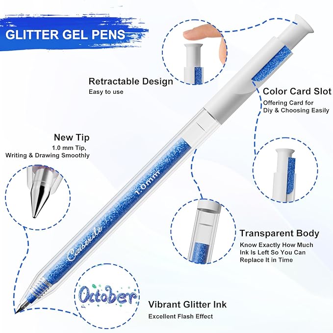 24 Colors Retractable Glitter Gel Pens, Colored Gel Pens, For Artists Coloring Books Drawing Journaling Doodling Writing Back to School Supplies