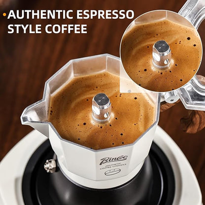 Bincoo Espresso Maker Stovetop - 2 Cup/120ML Small Stove Top Espresso Italian Coffee Maker, Camping Moka Pot (White-black)