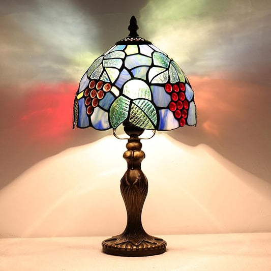 Stained Glass Lamp, Grape Style Table Lamp, 8 Inch Small Antique Lamp, for Bedside Nightstand Bedroom Living Room Home Office