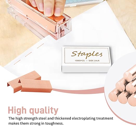 6000pcs 24/6 Colored Rose Gold Staples, Premium Standard Stapler Refill Pins, Staples for Desktop Stapler Home Office Heavy Duty Supply, 50 Per Strip, 6 Box