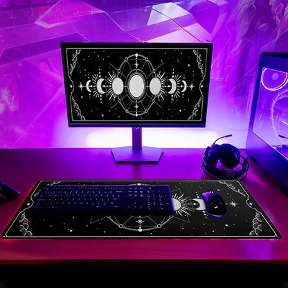 Sun Moon Gaming Mouse Pad Black Large Mouse Pad for Keyboard and Mousepad Desk Mat with 3mm Non-Slip Base and Stitched Edge for Gaming and Office Computer Mat Protector Mat 27.6x11.8 Inch