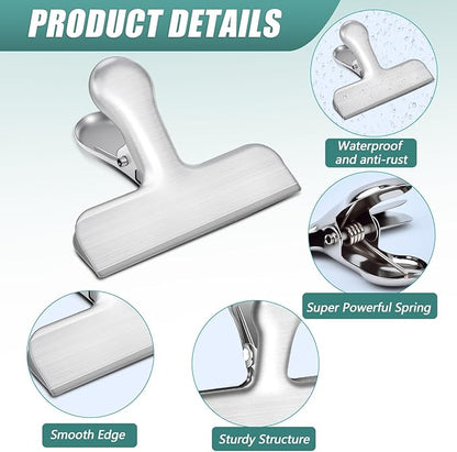 Bag Clips, 10 Pack Stainless Steel Chip Clips for Food, 4.7'' Extra Large Food Clip Heavy Duty Snack Clamp Clip for Office Kitchen Home, Silver