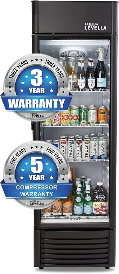 PremiumLevella PRF1257DX Glass Door Display Refrigerator 12.5 cu ft Commercial Beverage Cooler Merchandiser With Customizable Lightbox - Black