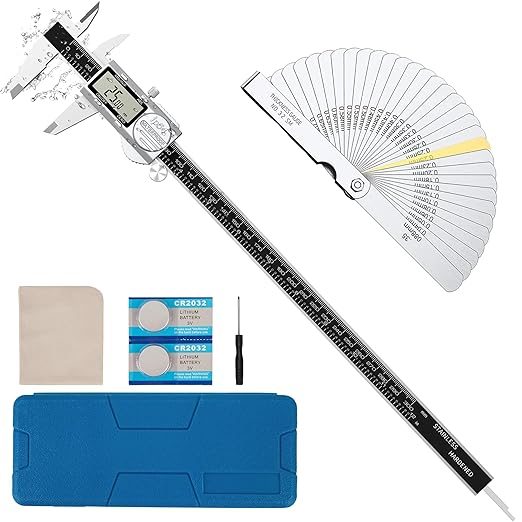 Housolution Digital Caliper 12 Inch, (ABS) Absolute Scale Caliper, IP54 Caliper Measuring Tool, Inch/MM/Fraction, Auto-Off LCD Stainless Steel Waterproof Micrometer Vernier Caliper, Feeler Gauges