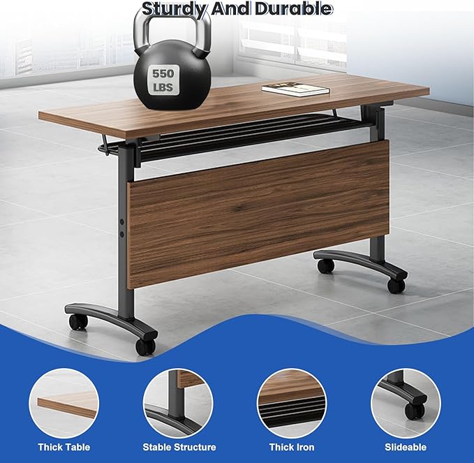 Mobile Conference Table,Modular Meeting Seminar Table,Portable Rolling Conference Training Table with Silent Wheels,Folding Flip Top Conference Room Tables for Office,Classroom,Meeting (8pcs, 70.8in)