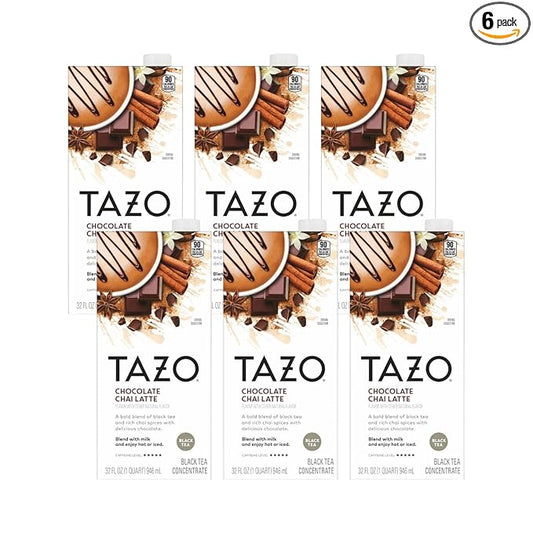 TAZO Chocolate Chai Latte Tea Concentrate, 32 FL OZ (Pack of 6)