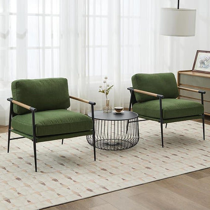 DUOMAY Mid-Century Modern Accent Chairs Armchairs Set of 2, Soft Linen Fabric Sofa Lounge Chairs Reading Chairs with Metal Leg for Living Room Bedroom Office, Green