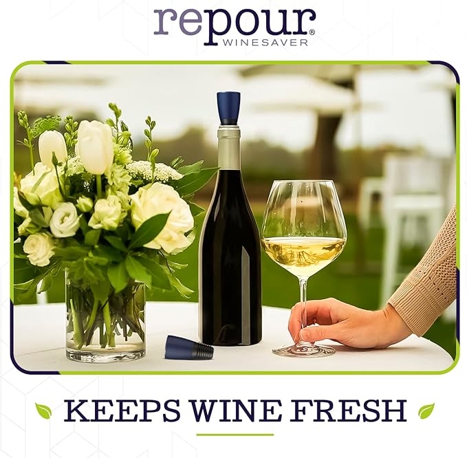 Repour Wine Saver and Stopper - Removes Oxygen, Preserving and Keeping Wine As Fresh As The Day The Bottle Was Opened - 24-Pack Blue