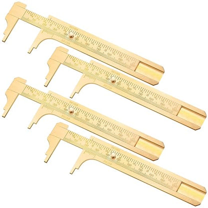 Konohan 4 Pcs Brass Vernier Caliper Pocket Handy Caliper Measuring Mini Tool Double Scale Sliding Gauge Metal Pocket Ruler for Bead Wire Jewels Rings Measurement