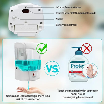 Touchless Automatic Hand Sanitizer Dispenser, Gel Wall Mount Hands Free Soap Dispenser Mounted 700ML for Hotel, Office, School, Kitchen, Church, Shopping Mall, Applicable to Multiple scenarios White