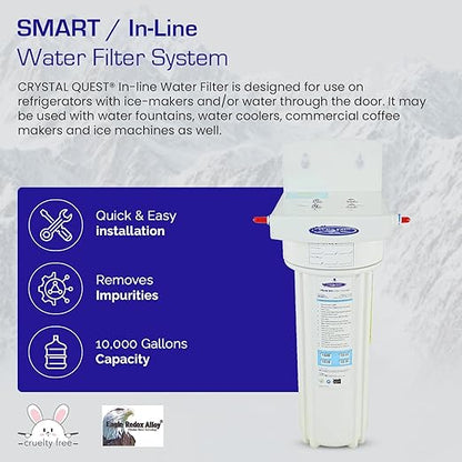 Crystal Quest SMART PLUS In-Line Water Filter System - Filters Up To 10,000 Gallons - Inline Water Filtration for Refrigerator, Ice Maker, Water Cooler, Coffee Maker - Easy Install, 6-Stage Filtration