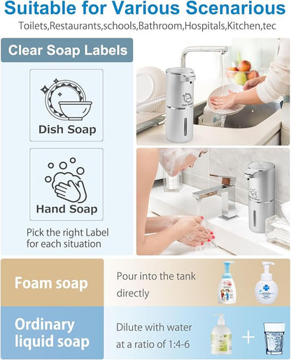 Automatic Foaming Soap Dispenser,4-Level Adjustable Foam, Wall Mount, USB Rechargeable,12.8oz/ 380ml,Touchless Hand & Dish Soap Dispenser for Bathroom, Kitchen,Hotel, Restaurant