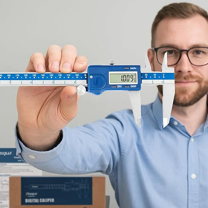 Dasqua Left-Handed Digital Caliper 0-8"/200mm Stainless Steel with Large LCD Screen, Dual Reading in/mm, Accuracy ±0.0015"/0.03mm, Resolution 0.0005"/0.01mm, High Precision Caliper Measuring Tool
