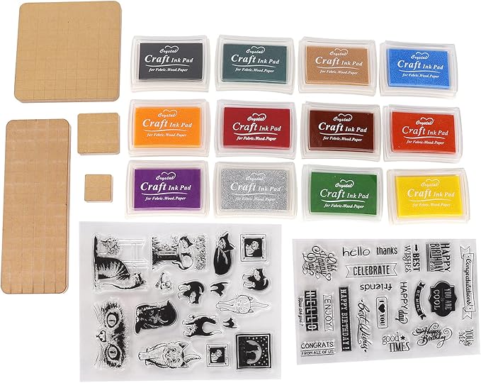 Acrylic Stamp Tools Set, Stamp Blocks with 12 Ink Pads, DIY Craft Kit for Card Making, Transparent Seal Stamp Blocks with Acrylic Blocks, Safe and Durable for Kids and Adults