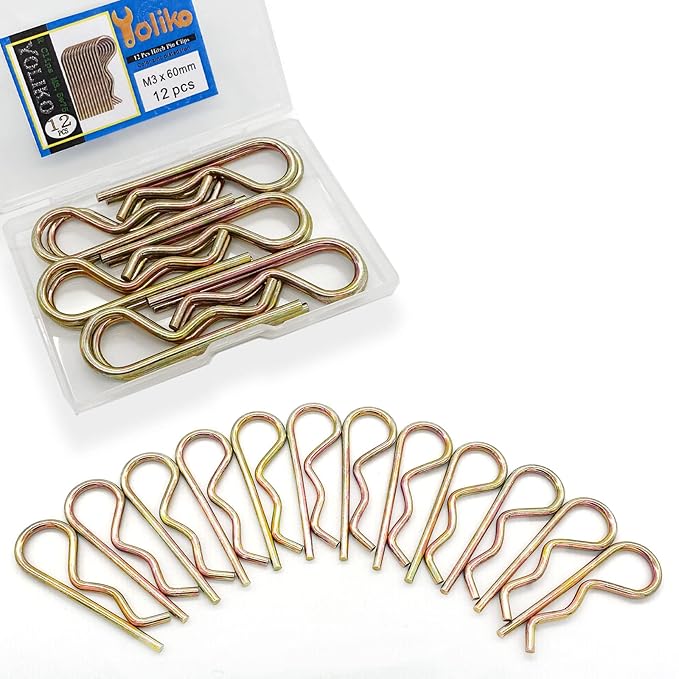 12 Pcs Heavy Duty Hitch Pins Clip R Clips Spring Retaining Wire Hair Pins Cotter Pin Strong Spring Tension Large Carter Pin R clip large for trailer Tractor Mower Carts Truck Color-Zinc M3x60mm