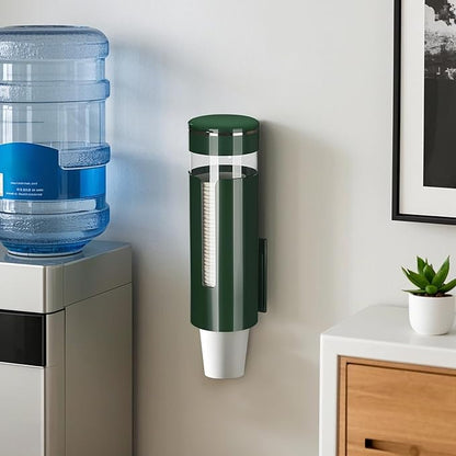 Cup Dispenser, Pull Type Water Cooler Cup Holder Fit 4oz-7oz Disposable Cups, Upgraded Wall Mounted Mouthwash Cup Dispenser for Bathroom Office Gym School (Green)