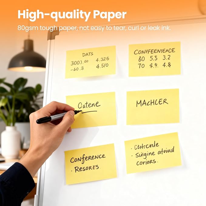480 Sheets 3 in x 5 in Large Sticky Notes, 76 x 127 mm 6 Pads Classic Yellow Self-Stick Pads for Notebook,Office,School and Home,80 Sheets/Pad (6 Pads Yellow)