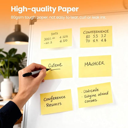 480 Sheets 3 in x 5 in Large Sticky Notes, 76 x 127 mm 6 Pads Classic Yellow Self-Stick Pads for Notebook,Office,School and Home,80 Sheets/Pad (6 Pads Yellow)