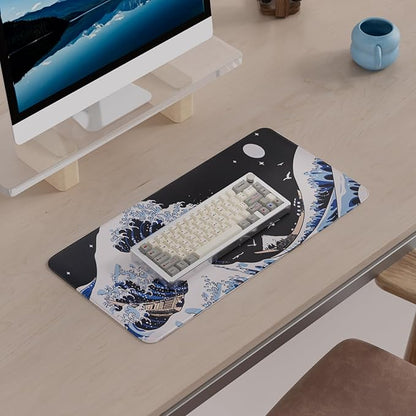 Large Japanese Sea Wave Mouse Pad, Anime Waterproof Desk Mat,Extended Non-Slip Keyboard Mouse Pads Office Desk Pad 23.6" x 11.8" Anime Mouse Pad Desktop Protector for Office and Home