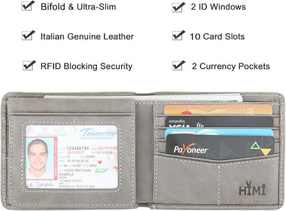 Wallet for Men-Genuine Leather RFID Blocking Bifold Stylish Wallet With 2 ID Window