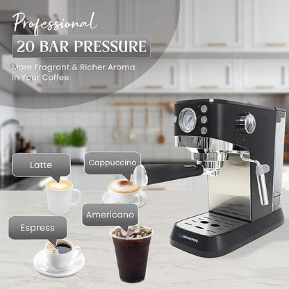 DRINKPOD 20 Bar Espresso Machine – Coffee & Espresso Maker Combo with Milk Frother Steam Wand, Stainless Steel Cup Plate, and 1.5L Removable Water Tank – High Pressure Espresso Maker