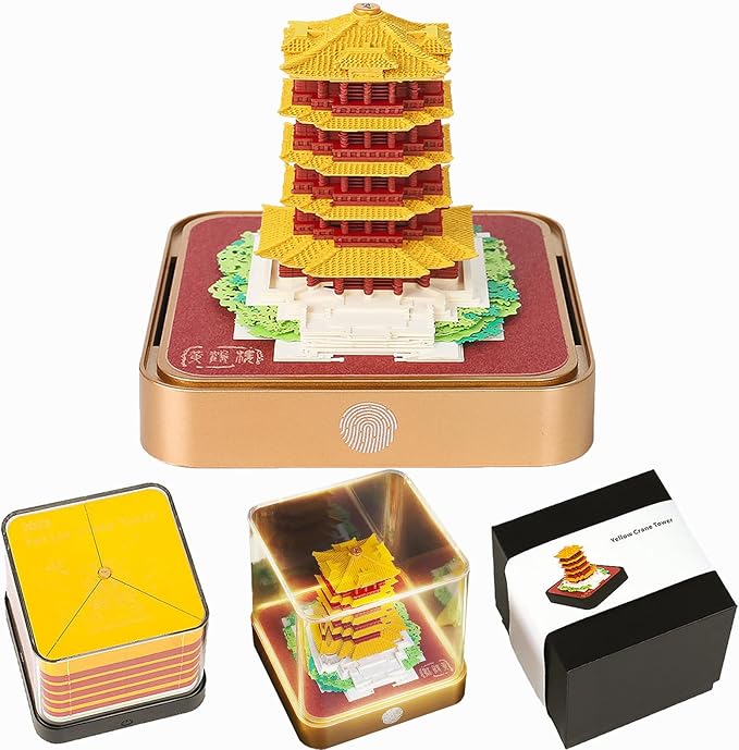 3D Time Piece Calendar 2026 DIY Calendars Tear Away Carving Art 3D Memo Pad Calendar With LED Lights sculpture artsy pads calendar notepad for Desktop Decor-Yellow Crane Tower