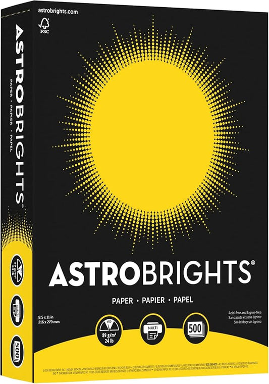 Neenah Astrobrights Bright Color Paper, 8 1/2in. x 11in., 24 Lb, FSC Certified, Solar Yellow, Ream Of 500 Sheets, 21538