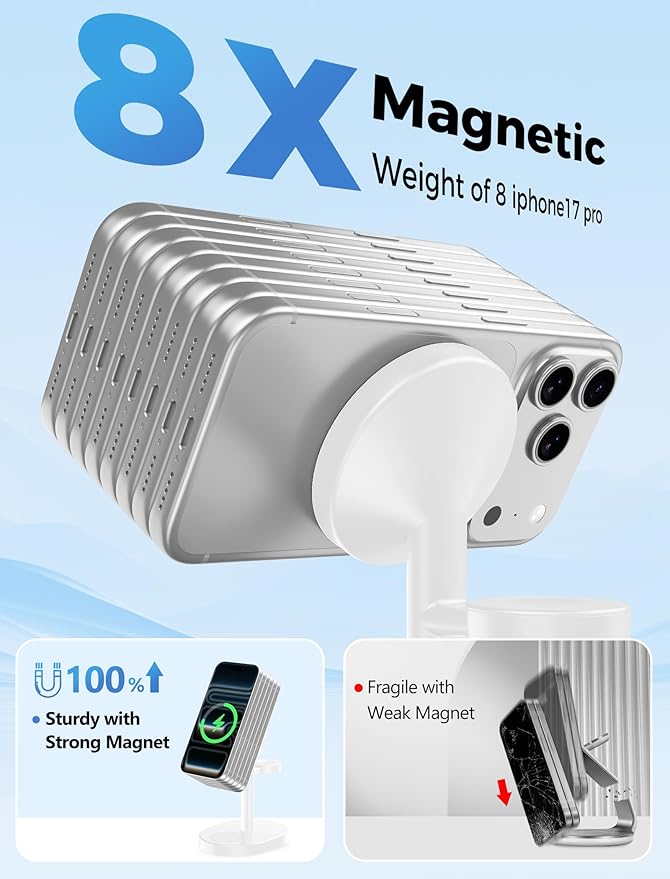 2026 3 in 1 Wireless Charging Station for Apple MagSafe Charger, 15W Fast Mag-Safe Charger Stand for iPhone 17 16 15 14 13 12 17e Apple Watch AirPods Compatible with MagSafe, White