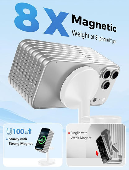 2026 3 in 1 Wireless Charging Station for Apple MagSafe Charger, 15W Fast Mag-Safe Charger Stand for iPhone 17 16 15 14 13 12 17e Apple Watch AirPods Compatible with MagSafe, White