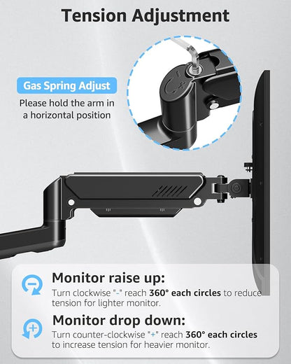 MOUNTUP Dual Monitor Wall Mount for 2 Max 32 Inch Computer Screen, Fully Adjustable Gas Spring Double Monitor Arm, Wall Mounted Monitor Holder Support 4.4-19.8lbs Display, VESA Bracket 75x75, 100x100