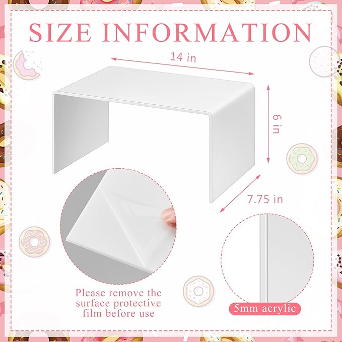 2 Pcs 14 Inch Large Acrylic Risers Display Stands 5 mm Thick Acrylic Shelf Riser Showcase for Collectibles Jewelry Cupcakes Food Figures Perfume Cabinet (White)