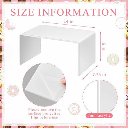 2 Pcs 14 Inch Large Acrylic Risers Display Stands 5 mm Thick Acrylic Shelf Riser Showcase for Collectibles Jewelry Cupcakes Food Figures Perfume Cabinet (White)