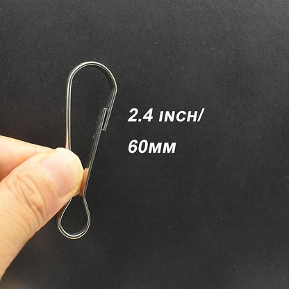 60 pcs Stainless Steel Small Spring Hooks 2.4inch/60mm Lanyard Clasp Zipper Snap Clips for Key Chain ID Card Badge Holders