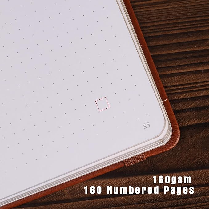 TIEFOSSI Dotted Journal Notebook, Dot Grid Notebook for Women Men, Hardcover PU Leather Journal, 160 GSM Thick Paper, 160 Numbered Pages with Gold Edges, 8 x 8 Square Diary