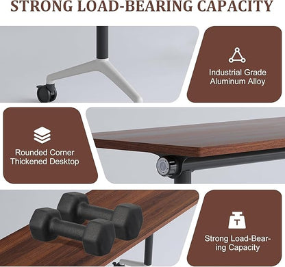 Folding Conference Table Modern Large Mobile Meeting Table Rolling Conference Room Tables with Wheels Seminar Tables for Office Training Classroom (6, Walnut, 47.2" D X 23.6" W X 29.5" H)