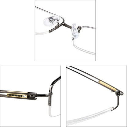 LifeArt Alloy Semi-Rimless Reading Glasses,Blue Light Blocking Glasses, Anti Eyestrain, Computer Gaming Glasses, TV Glasses for Men, Anti Glare (Black, +3.75 Magnification)